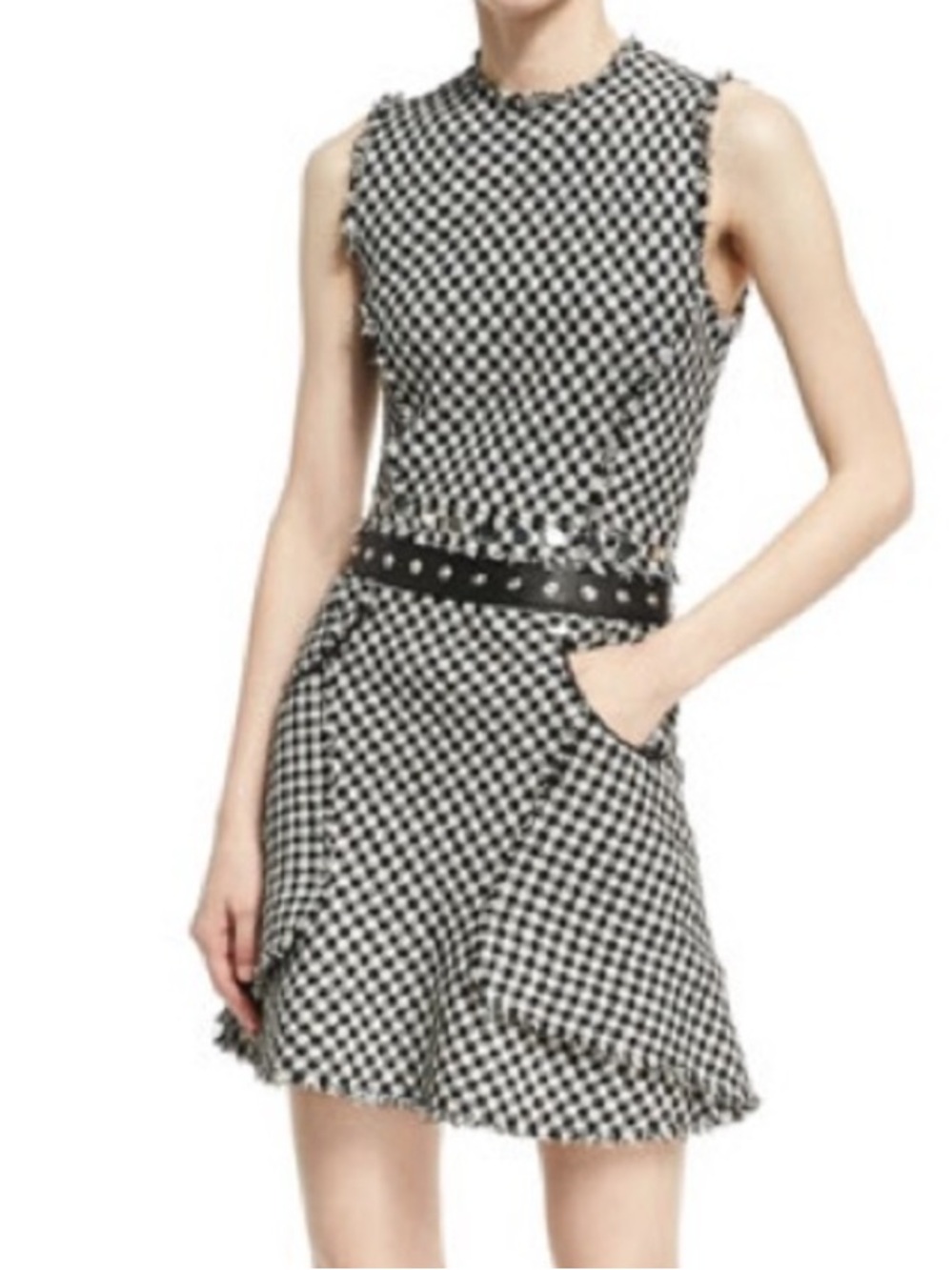 Alexander wang black white checked skater dress studded size 4